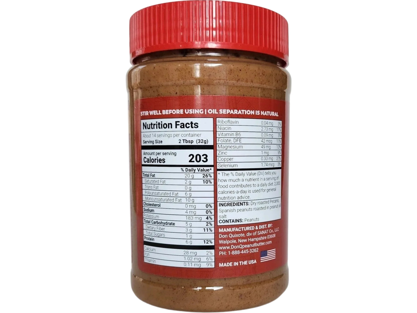 Don Quixote SPANISH PEANUT & PECAN BUTTER, 50%/50%, Smooth, i lb.